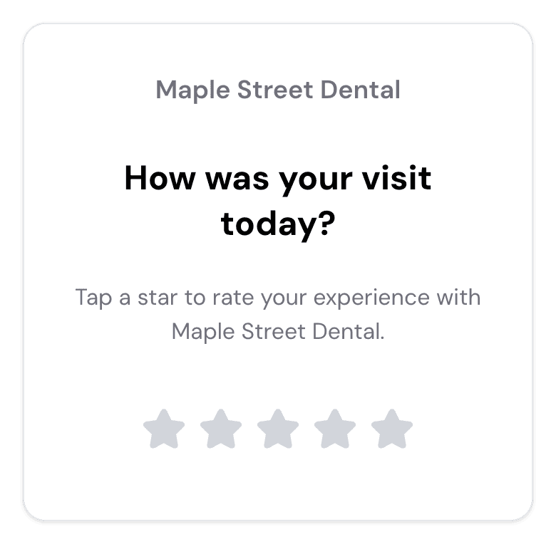 A one-tap rating page for Maple Street Dental asking how the visit was, on a phone