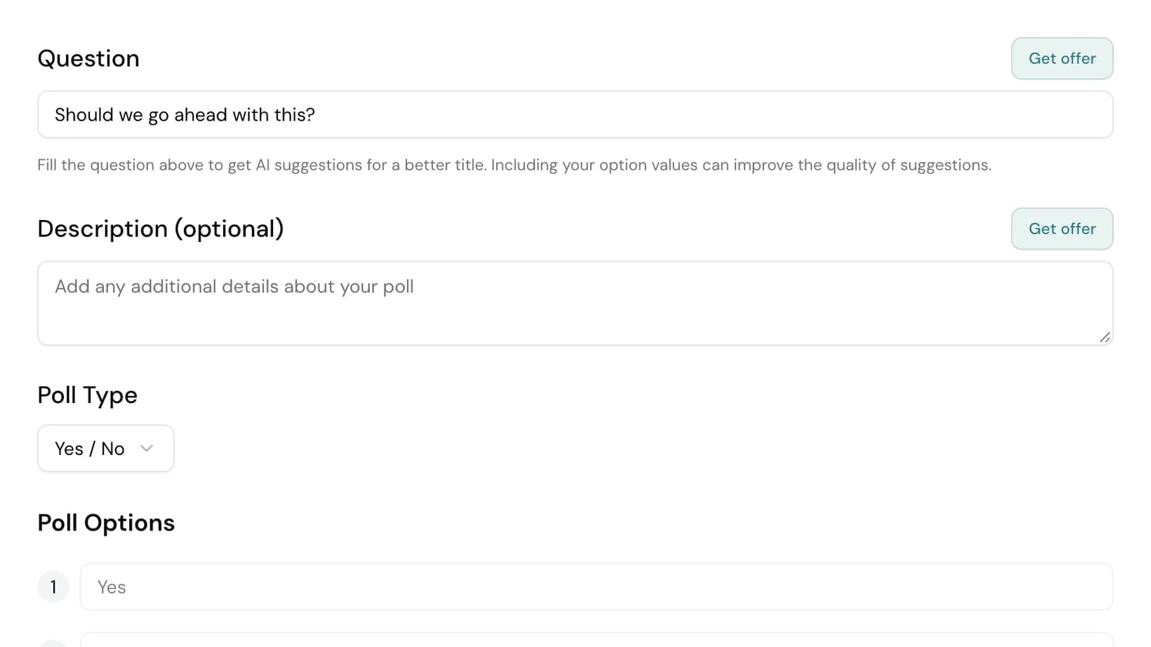 Yes / No poll form on OneTapVote for dichotomous survey questions